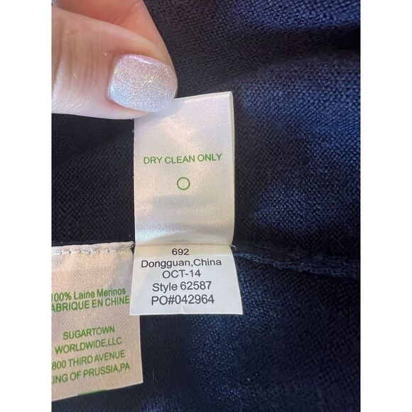 Lilly Pulitzer Kariana Sweater Shift Dress Med Navy Blue Merino Wool Crocheted - Picture 3 of 9